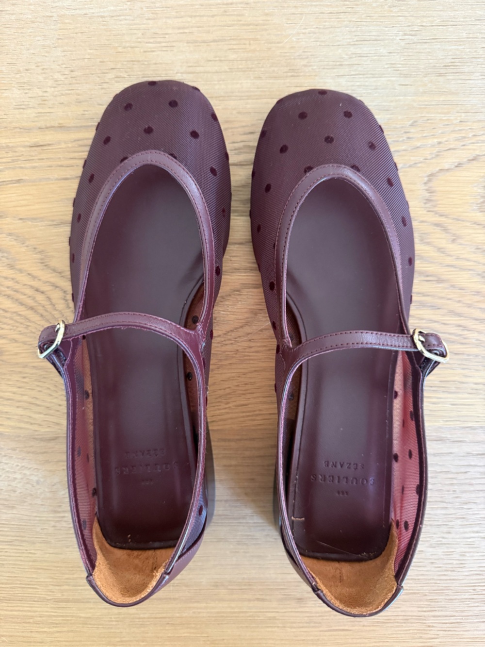 Sézane Aubane Low Babies Mary Jane Flats Purple Fishnet Mesh Size 6 NWT/Unworn